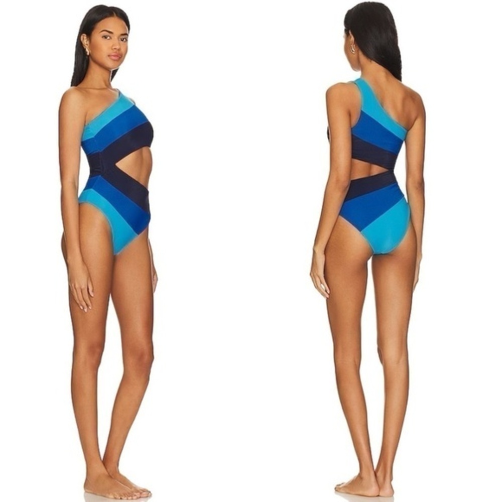 Beach Riot One-Shoulder Cutout Swimsuit in Teal and Navy Blue